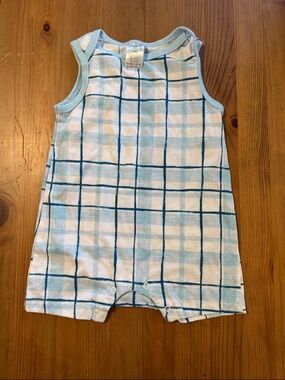 Unbranded Blue Plaid Baby Matching Set Romper